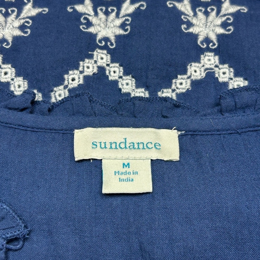 Sundance Navy Blue Boho Chic Cotton Embroidered Top Size Medium M - Picture 3 of 9